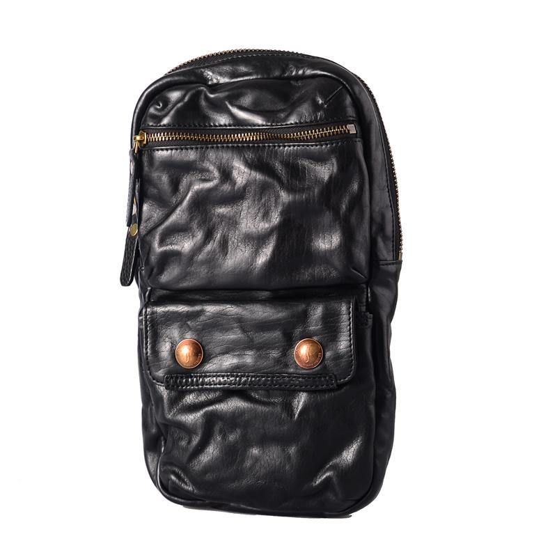 Fashion Black Leather Men Sling Bag Chest Bag Army Green Leather Sling Pack One Shoulder Backpack For Men - iwalletsmen