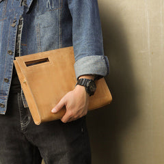 Brown Leather Men's File Bag Clutch Bag Side Bag Wristlet Bag For Men - iwalletsmen