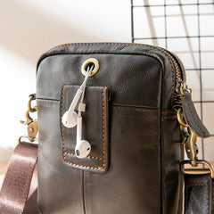 Black Casual Leather Mens Vertical Mini Side Bag Small Messenger Bags Belt Bag for Men - iwalletsmen