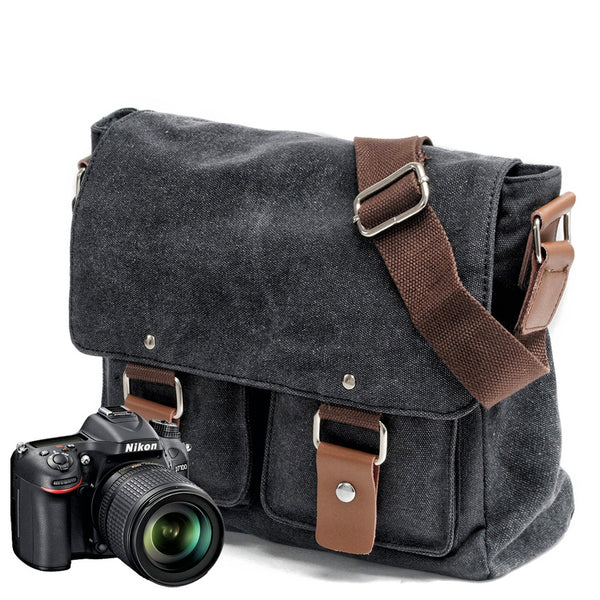 Waxed Canvas Leather Mens Small DSLR Camera Bags Side Bag Messenger Bag Shoulder Bag For Men - iwalletsmen