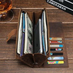 Cool Vintage Mens Brown Leather Brifold Long Wallet for Men Long Wallet - iwalletsmen