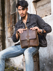 Dark Brown Casual Leather Mens 10 inches Vertical Side Bag Postman Bag Brown Messenger Bag Courier Bag for Men - iwalletsmen