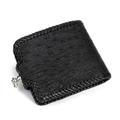 Handmade Leather Ostrich skin Mens billfold Wallet Cool Chain Wallet Biker Wallet for Men