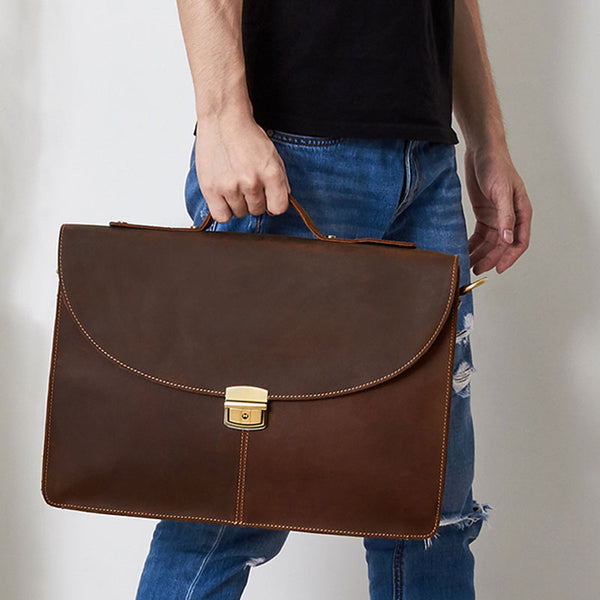 Leather Mens Vintage Briefcase 13inch laptop Handbags Shoulder Bags For Men - iwalletsmen