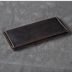 Dark Brown Leather Mens Long Wallet Bifold Brown Clutch Long Wallet For Men - iwalletsmen