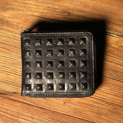 Genuine Leather Mens Cool billfold Leather Wallet Men Zipper Wallet Bifold for Men