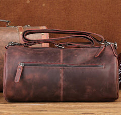Red Brown Leather Mens Casual Barrel Postman Bag Side Bag Bucket Messenger Bag For Men - iwalletsmen
