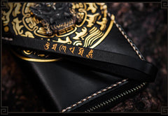 Handmade Leather Tibetan Mens Chain Biker Wallet Cool Leather Wallet Long Clutch Wallets for Men