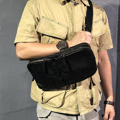 Cool Leather Mens Camouflage Chest Bag Sling Bag Crossbody Pack Black One Shoulder Backpack for men - iwalletsmen