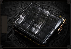 Handmade Leather Crocodile Skin Tooled Mens billfold Wallet Cool Chain Wallet Biker Wallet for Men