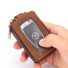 Cool Brown Mens Zipper Leather Car Key Wallet Key Holder Change Holder For Men - iwalletsmen