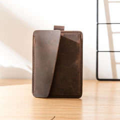 Brown Cool Leather Mens Card Holder Thin Front Pocket Wallet Vintage Slim Card Wallet for Men - iwalletsmen
