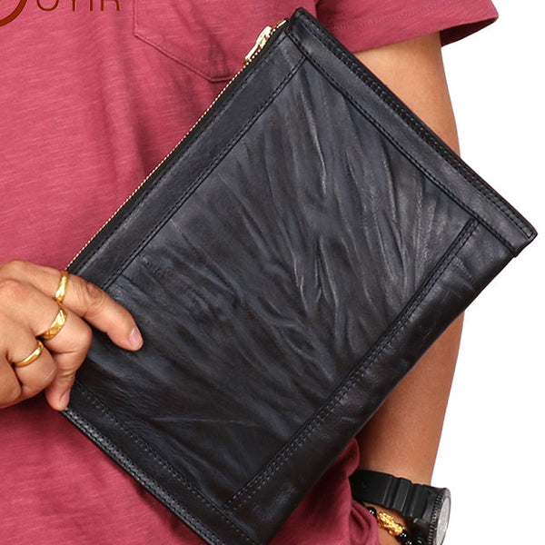 BLACK Coffee MENS LEATHER SLIM ZIPPER CLUTCH WRISTLET PURSE BAG CLUTCH BAG FOR MEN - iwalletsmen