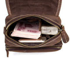 Dark Brown Casual Leather Mens Small Side Bag Messenger Bag Waist Bag Belt Pouch for Men - iwalletsmen