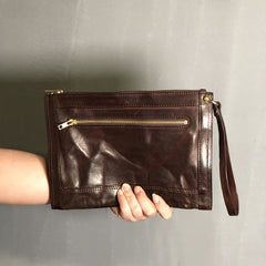 Handmade Leather Mens Small Envelope CLutch Bag Clutch Wallets Wristlet Bag For Men - iwalletsmen