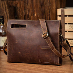 Fashion Black Mens Leather 10 inches Mens Gray Messenger Bag Brown Courier Bag Clutch Bag for Men - iwalletsmen