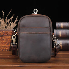 Casual Brown Leather Belt Pouch Mini Messenger Bag Men's Small Side Bag Phone Holster For Men - iwalletsmen