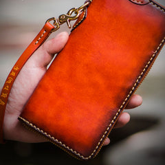 Handmade Leather Mens Chain Biker Wallet Cool Leather Wallet Long Clutch Wallets for Men