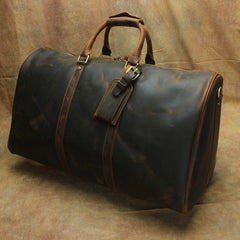 Large Leather Mens Barrel Overnight Bags Weekender Bag Travel Bags For Men - iwalletsmen