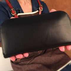 Genuine Leather Mens Cool Long Leather Wallet Zipper Clutch Wristlet Wallet for Men