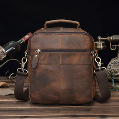 Dark Brown LEATHER MENS Vertical SHOULDER BAG SIDE BAG COURIER BAG MESSENGER BAG FOR MEN - iwalletsmen