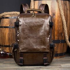 Brown Leather Mens 15 inches Cool Backpack Travel Backpack School Backpack for men - iwalletsmen