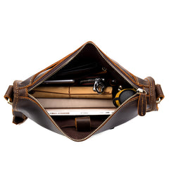 Fashion Dark Brown Leather 11 inches Postman Bag Messenger Bags Courier Bag for Men - iwalletsmen