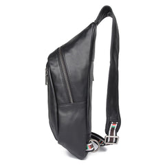 Badass Black Leather Men's 8 inches Sling Bag Chest Bag One shoulder Backpack Sling Backpack For Men - iwalletsmen