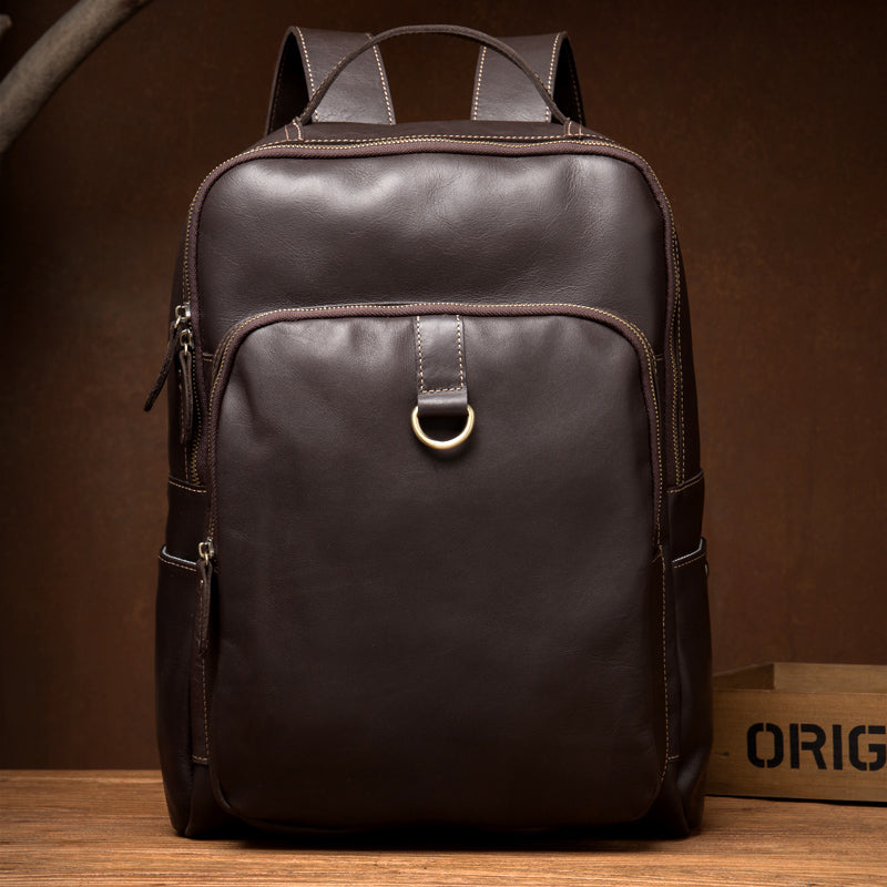 Casual Black Mens Leather 15-inch Computer Backpack Coffee Satchel Backpack School Backpacks for men - iwalletsmen
