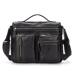 Fashion Black Leather Men's Professional Briefcase Handbag Black Side Bag Shoulder Bag For Men - iwalletsmen