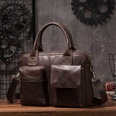 Cool Coffee Leather Mens Briefcase Work Handbag 15inch Laptop Bag Business Bag for Men - iwalletsmen