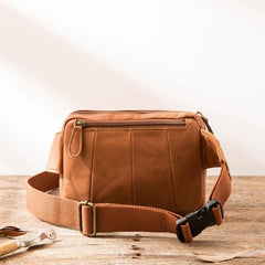 Brown Leather 8 inches Fanny Pack Hip Pack Mens Waist Bag Brown Chest Bag Bum Bag for Men - iwalletsmen
