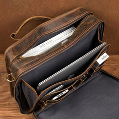 Cool Dark Brown Mens Leather 15 inches Large Briefcase Work Bag Side Bag Travel Handbag for Men - iwalletsmen