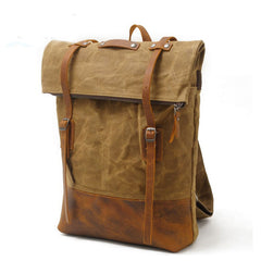 Cool Waxed Canvas Leather Mens Backpacks Canvas Travel Backpack Canvas School Backpack for Men - iwalletsmen