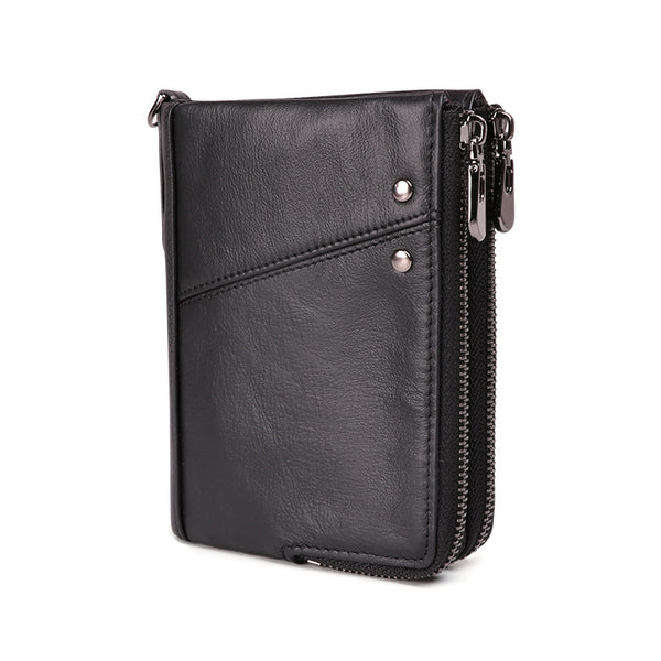 RFID Cool Brown Leather Men's Bifold Small Wallet Zipper billfold Wall ...