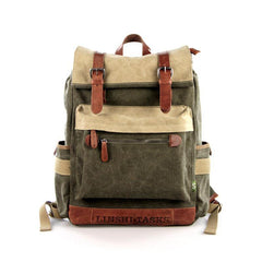 Army Green Canvas Leather Mens Large Backpack School Backpack Green Canvas Travel Backpack For Men - iwalletsmen