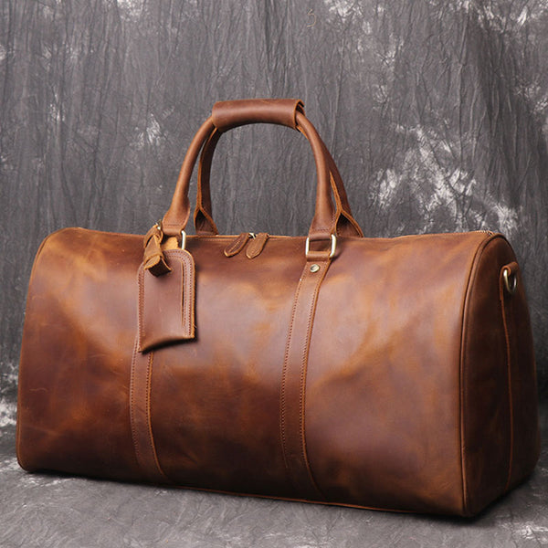 Cool Brown Leather Mens Overnight Bag Duffle Bag Travel Bag Weekender Bag for Men - iwalletsmen