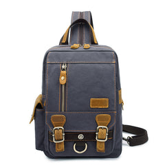 Canvas Leather Mens Mini Sling Bag Khaki Backpack One Shoulder Bag Green Chest Bag for Men - iwalletsmen