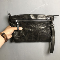 Handmade Leather Mens Clutch Cool Slim Wallet Zipper Clutch Wristlet Wallet for Men
