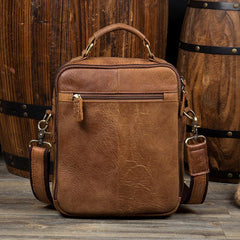 Brown Casual Leather 10 inches Vertical Side Bags Messenger Bag Courier Bag for Men - iwalletsmen