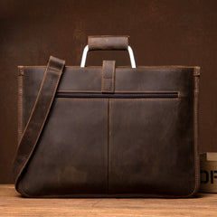 Cool Dark Brown Leather Mens 12 inches Briefcase Laptop Bag Business Side Bags Work Bag for Men - iwalletsmen