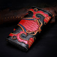 Handmade Leather Mens Womens Tooled Phoenix Clutch Wallet Cool Wallet Long Wallets for Men Women