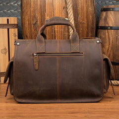 Vintage Mens Leather 14 inches Briefcase Side Bag Work Bags Travel Luggage Bag for Men - iwalletsmen