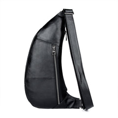 Badass Black Leather Men's Sling Bag Chest Bag One shoulder Backpack Chest Bag For Men - iwalletsmen