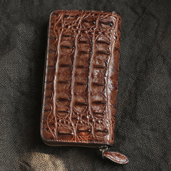 Brown Real Crocodile Leather Mens Long Wallet Zipper Wallet Clutch Wallet For Men - iwalletsmen