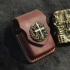 Cool Handmade Brown Leather Mens Zippo Lighter Case Heavy Armor Lighter Holder for Men - iwalletsmen