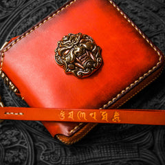 Handmade Leather Tibetan Tooled Mens billfold Wallet Cool Chain Wallet Biker Wallet for Men