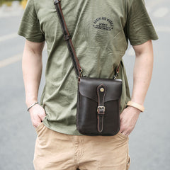 Dark Brown Vintage Leather Mens Small Messenger Bag Waist Bag Belt Pouch Bag For Men - iwalletsmen