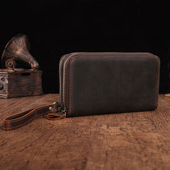 Cool Leather MensLong Wallet Double Zipper Clutch Wallet Wristlet Wallet - iwalletsmen