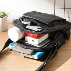 Black Casual Leather Mens Vertical Side Bag Black Messenger Bags Postman Bag Courier Bag for Men - iwalletsmen